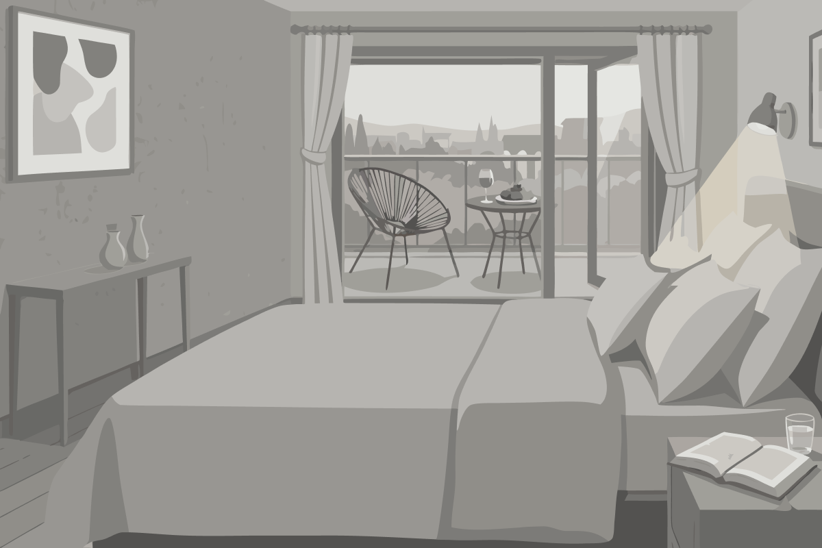 Habitación con cama extragrande y vistas al mar